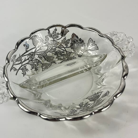 Crystal Silver Overlay Serving Dishes Set Cambridge Caprice Metallic Vintage 4PC - Picture 9 of 16